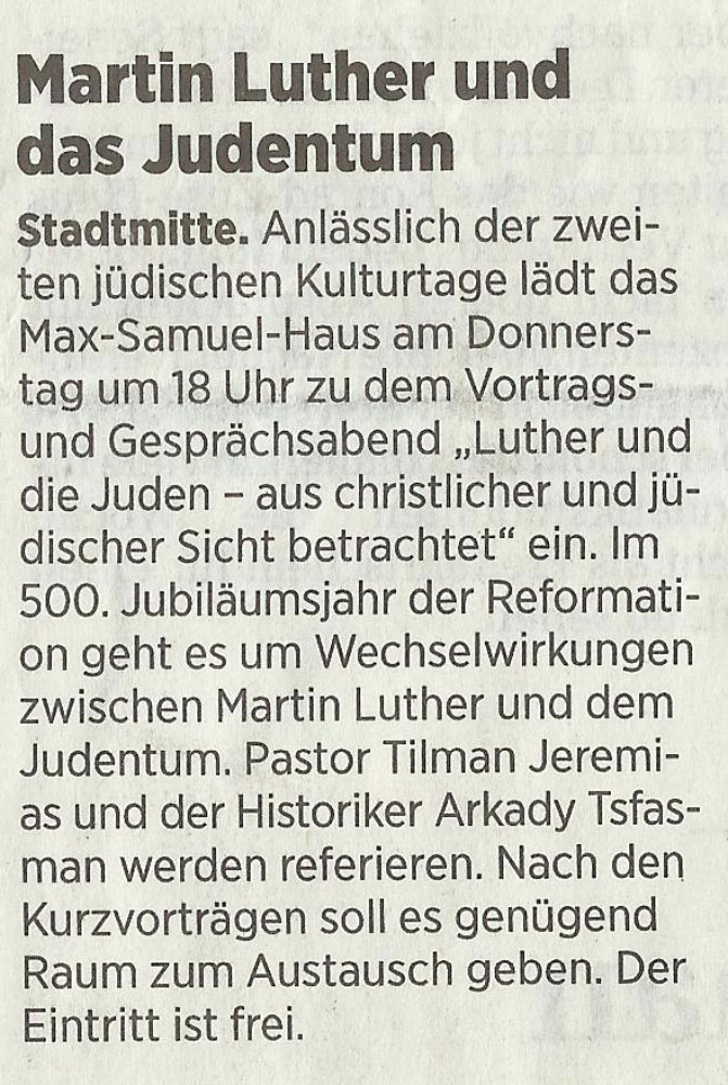 Kulturtage, 13.06.17, S.11, Martin Luther und das Judentum
