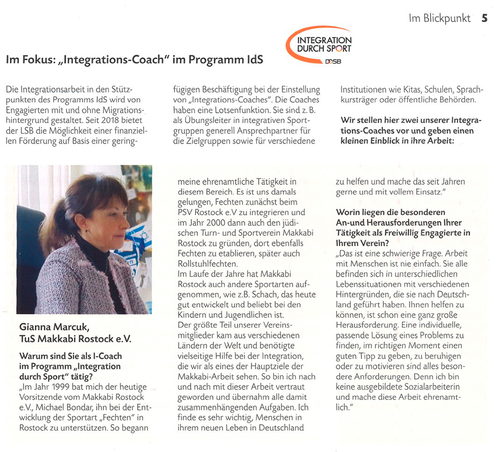 Sport in Mecklenburg-Vorpommern, Ausgabe 10-2022, S. 5, Im Fokus: 'Integrations-Coach' im Programm IdS